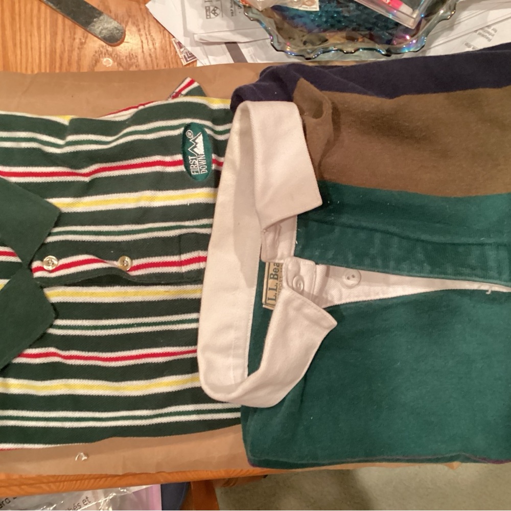 L
L
Bean Striped Polo Shirt and First Down short sleeved  Both shirts $20
